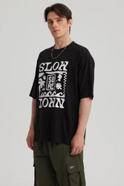 Polera Hombre Print Oversize Negro