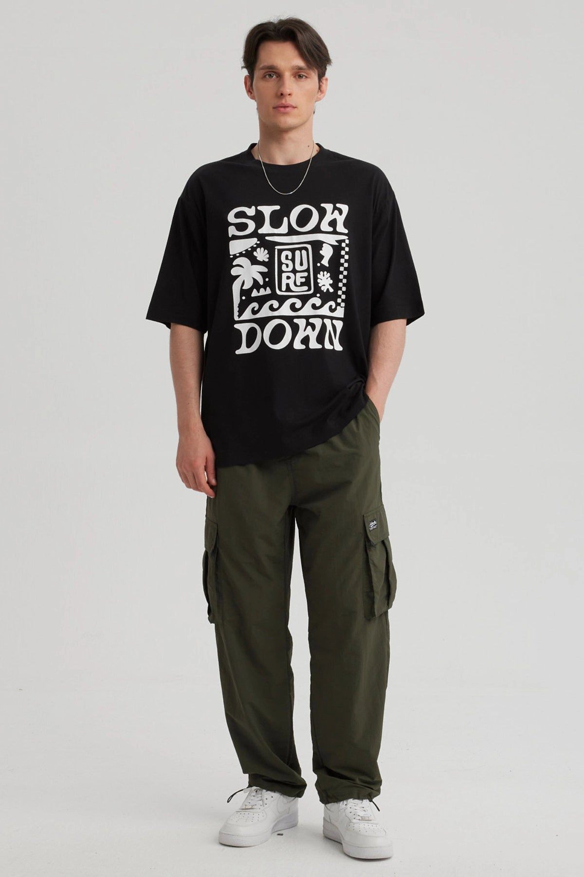 Polera Hombre Print Oversize Negro