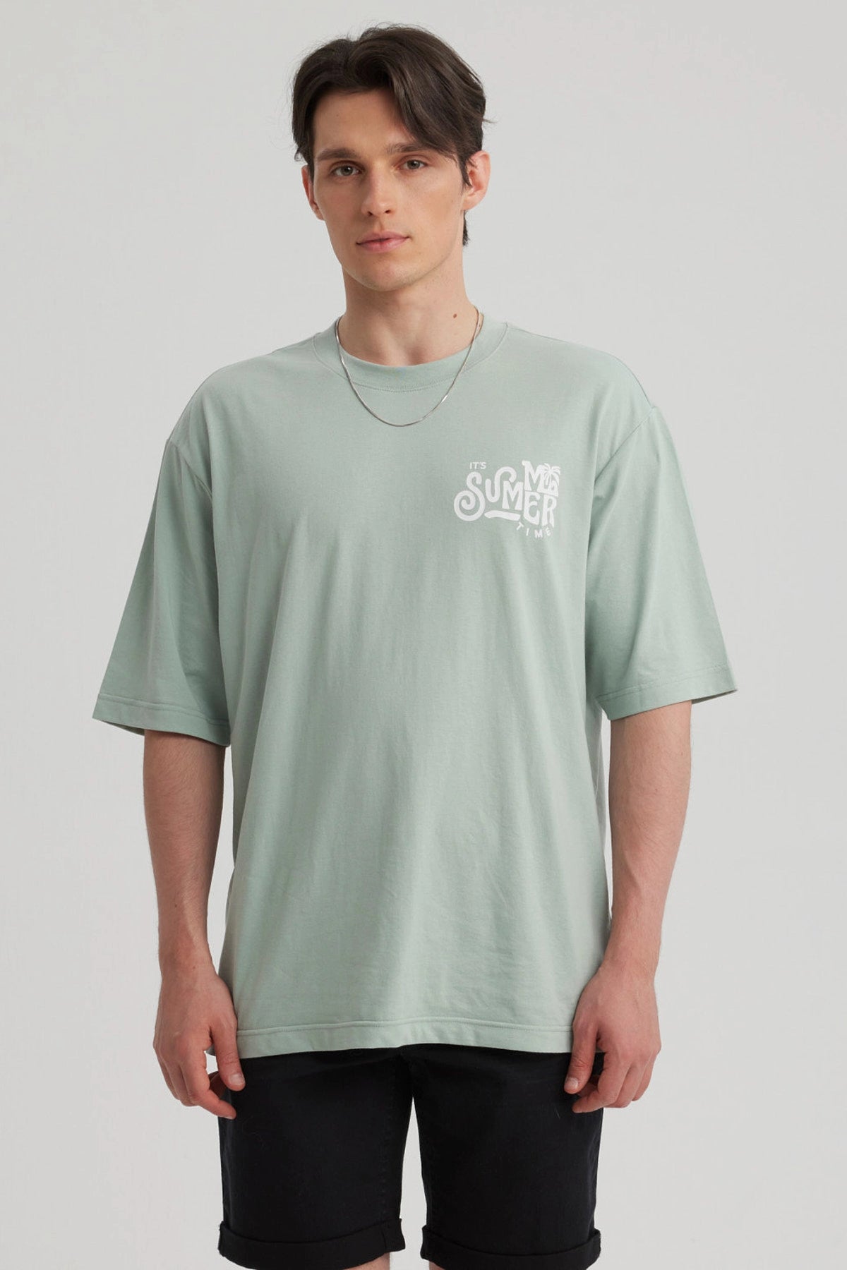 Polera Hombre Print Oversize Verde