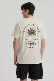 Polera Hombre Print Beach Crema