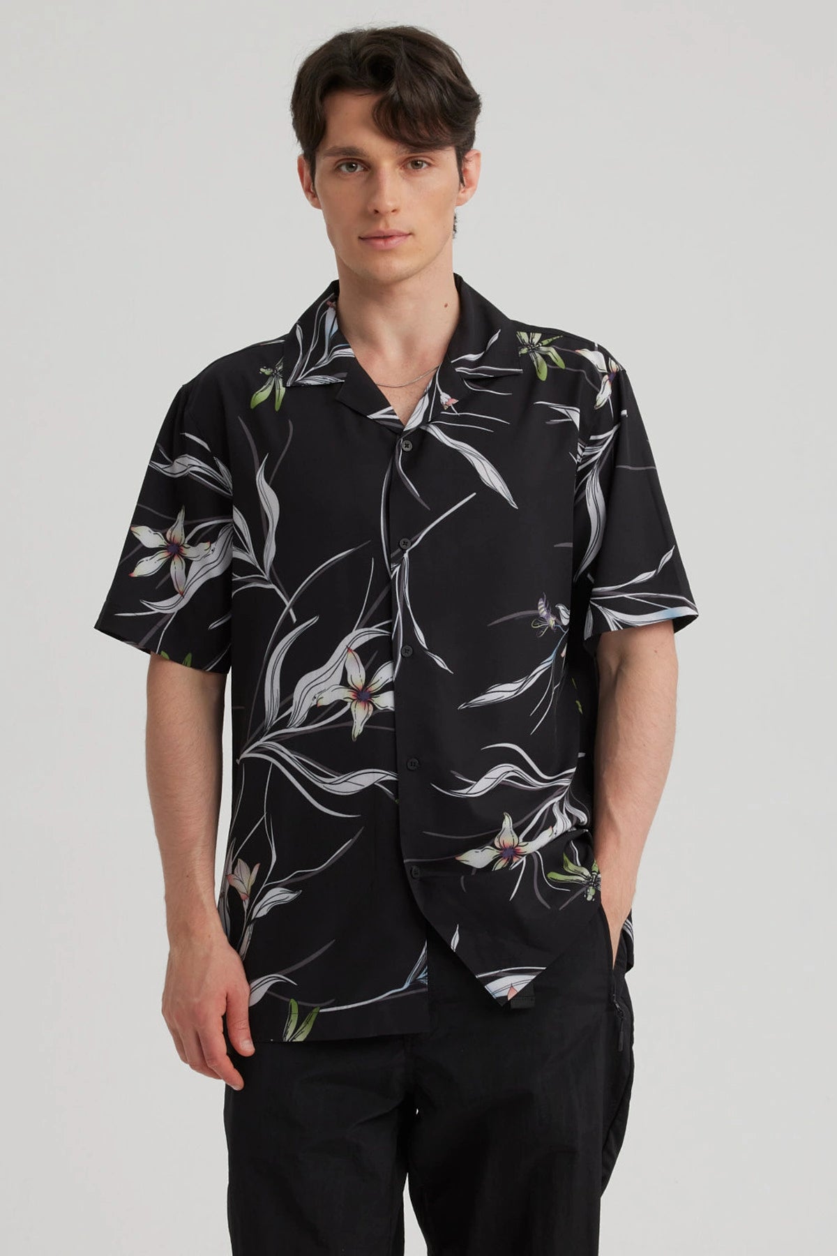 Camisa Hombre Cuello Cubano Rapport Negro