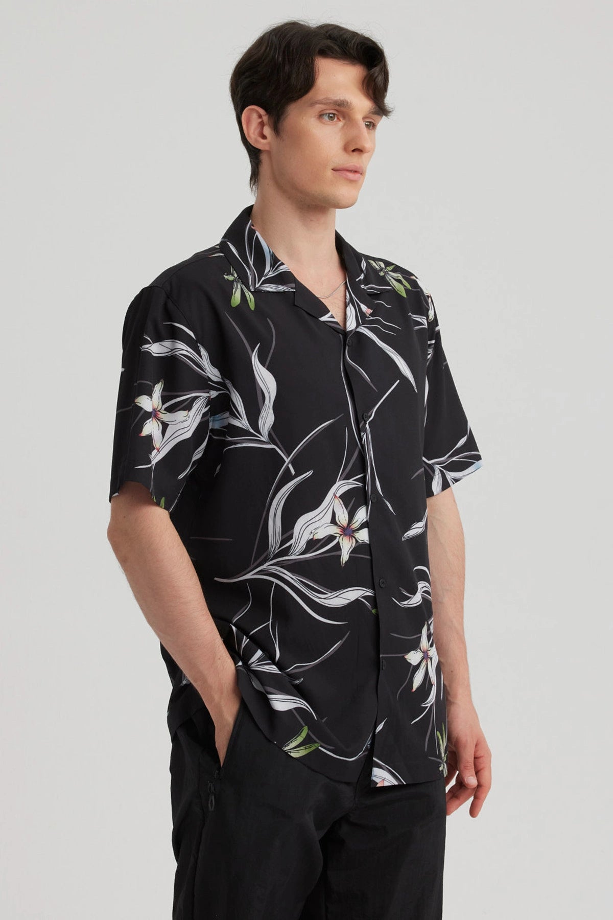 Camisa Hombre Cuello Cubano Rapport Negro