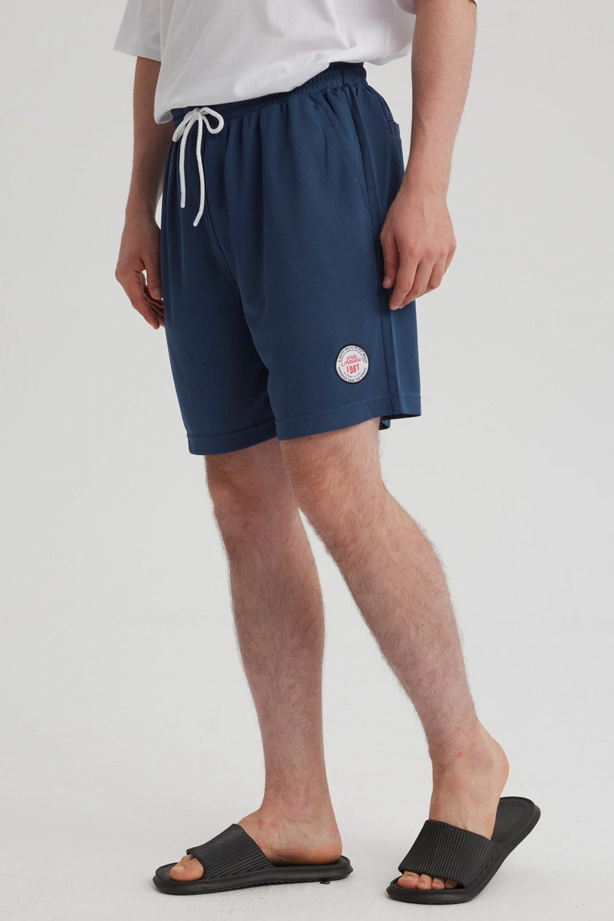 Bermuda Hombre Textura Bolsillo Trasero Azul Piedra