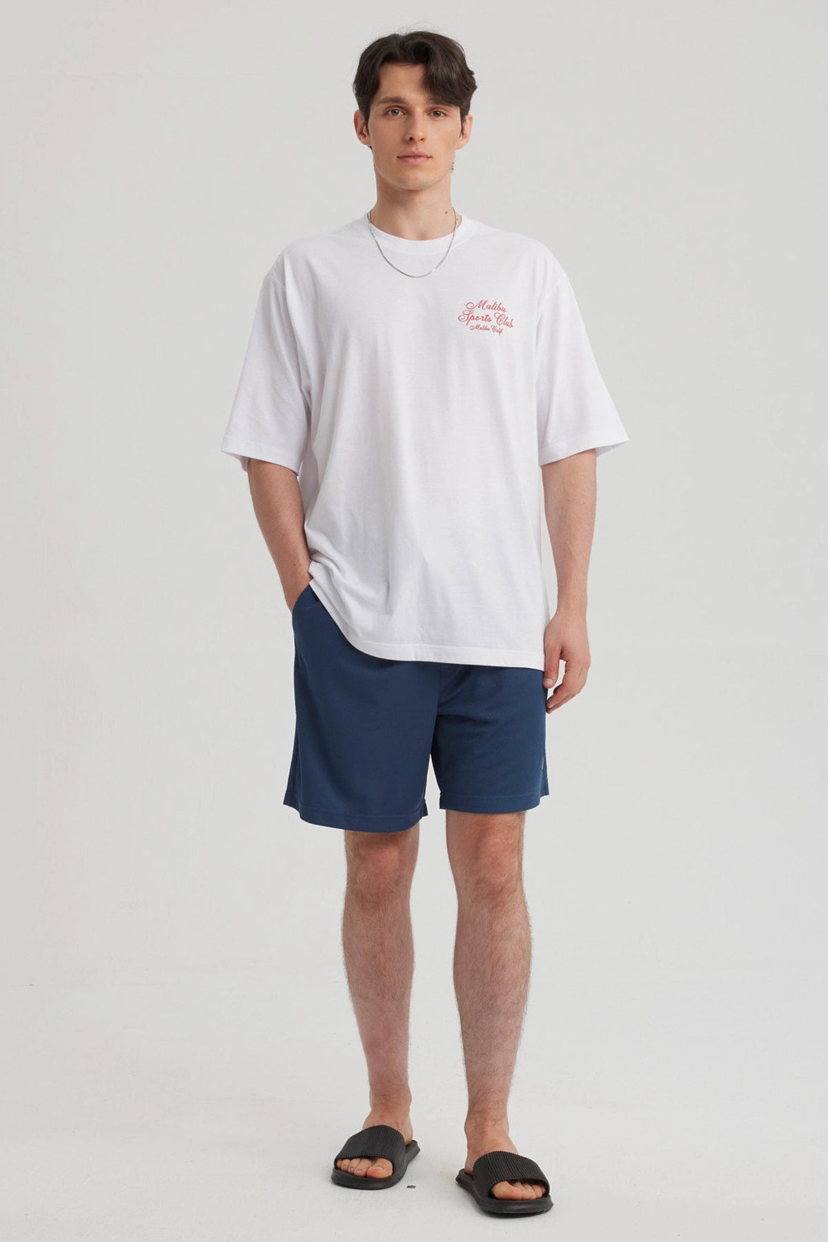 Bermuda Hombre Textura Bolsillo Trasero Azul Piedra