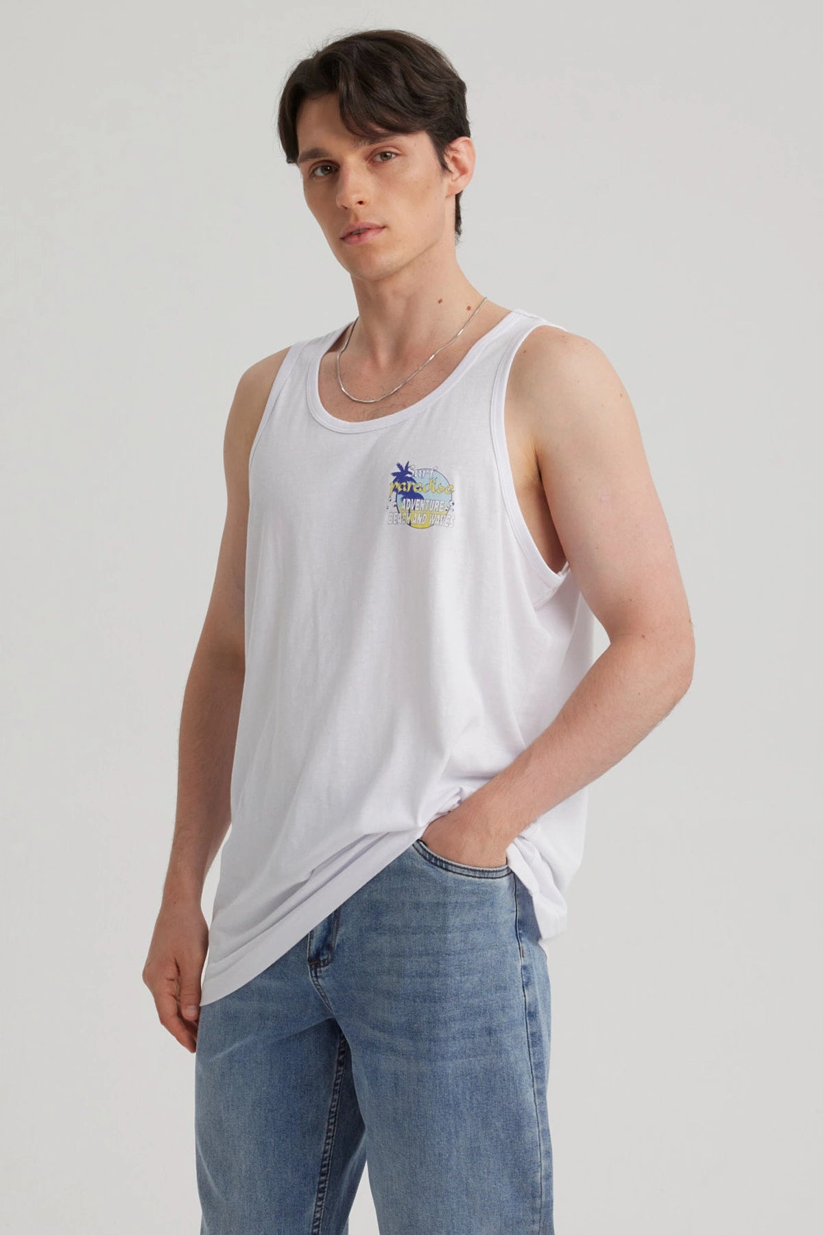 Polera Hombre Estampado Blanco