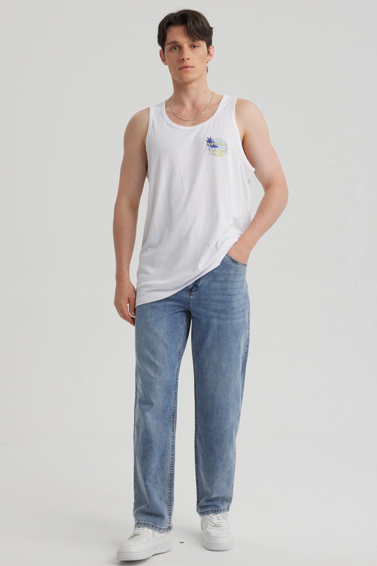 Polera Hombre Estampado Blanco