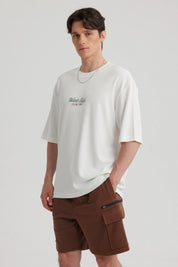 Polera Hombre Oversize Bordada Blanco