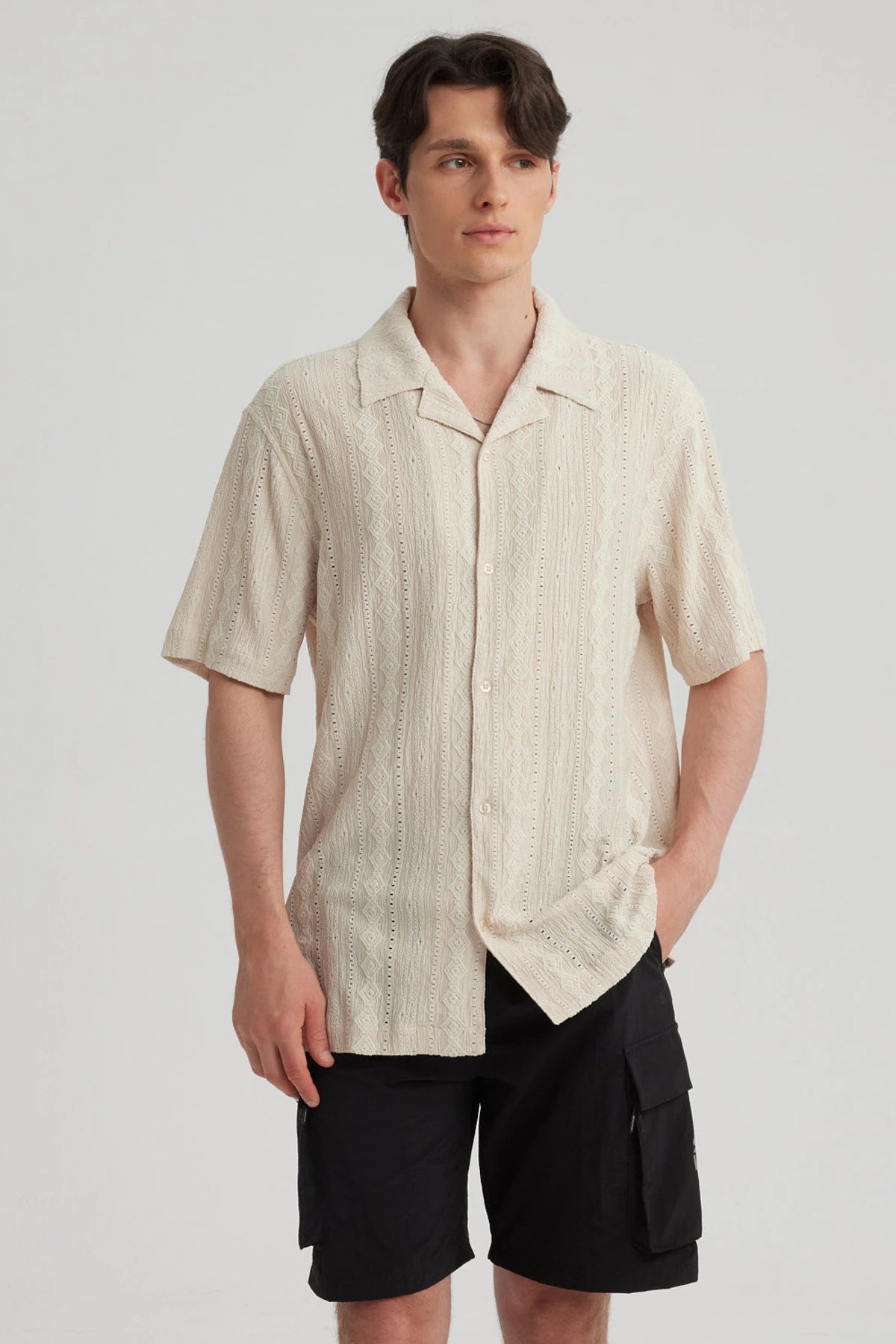 Camisa Hombre Transparente Beige