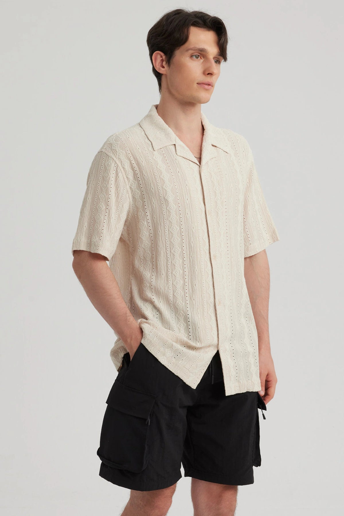 Camisa Hombre Transparente Beige