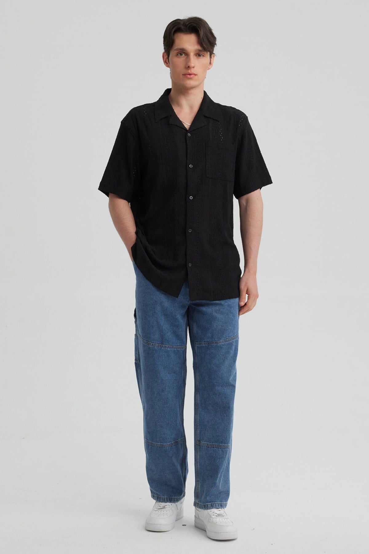 Camisa Hombre Textura Negro