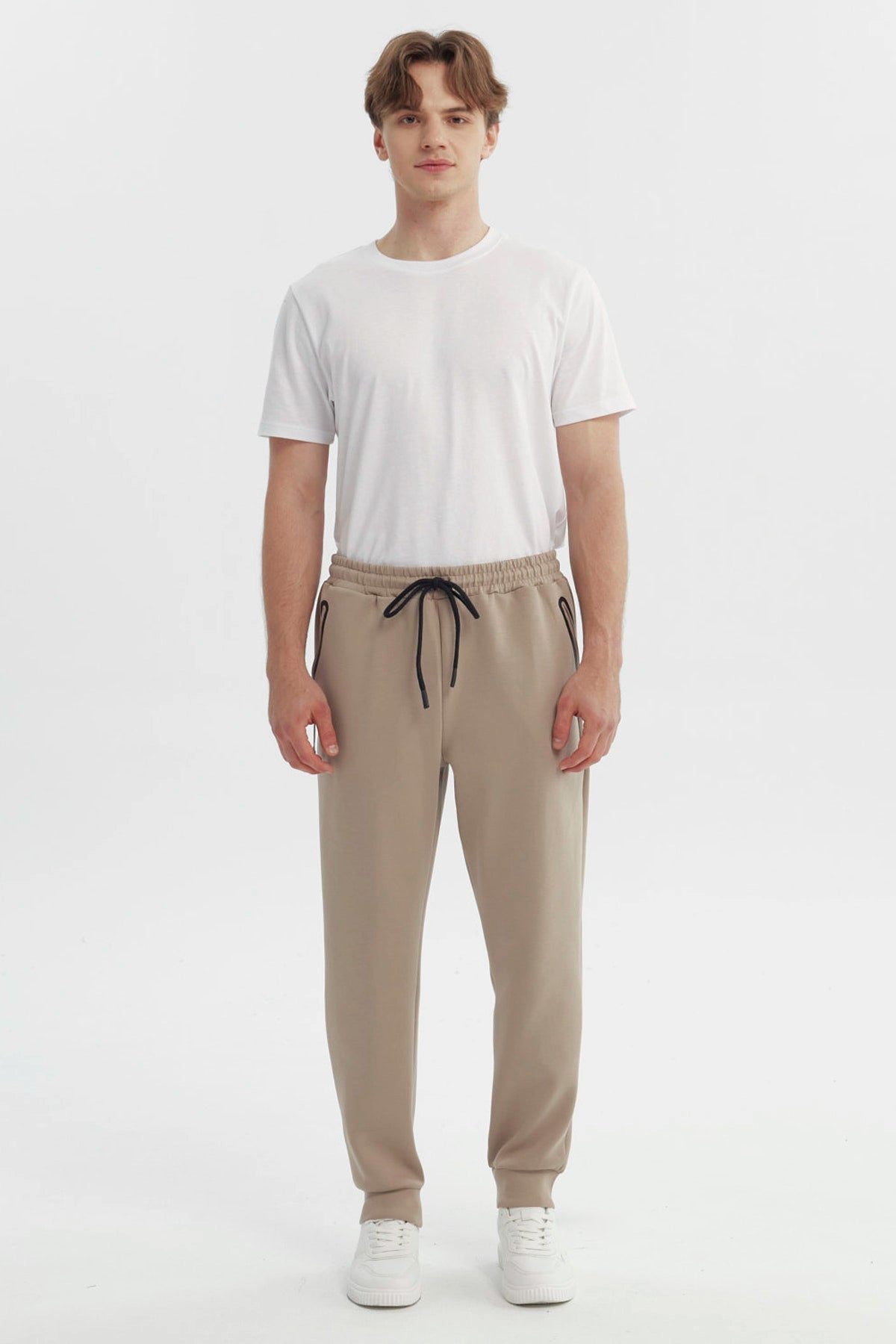 Pantalón Buzo Hombre Juvenil Pitillo Beige Oscuro
