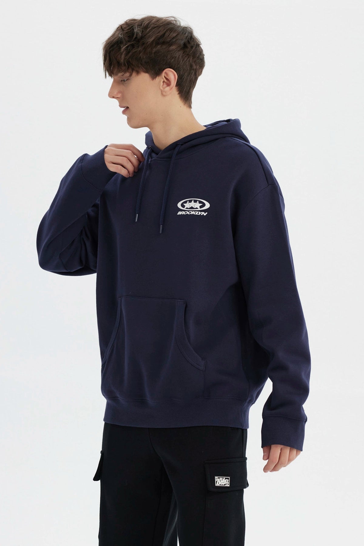 Polerón Hombre Slim Con Gorro Azul Marino