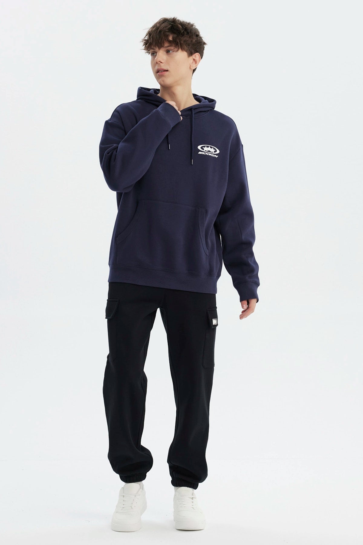 Polerón Hombre Slim Con Gorro Azul Marino