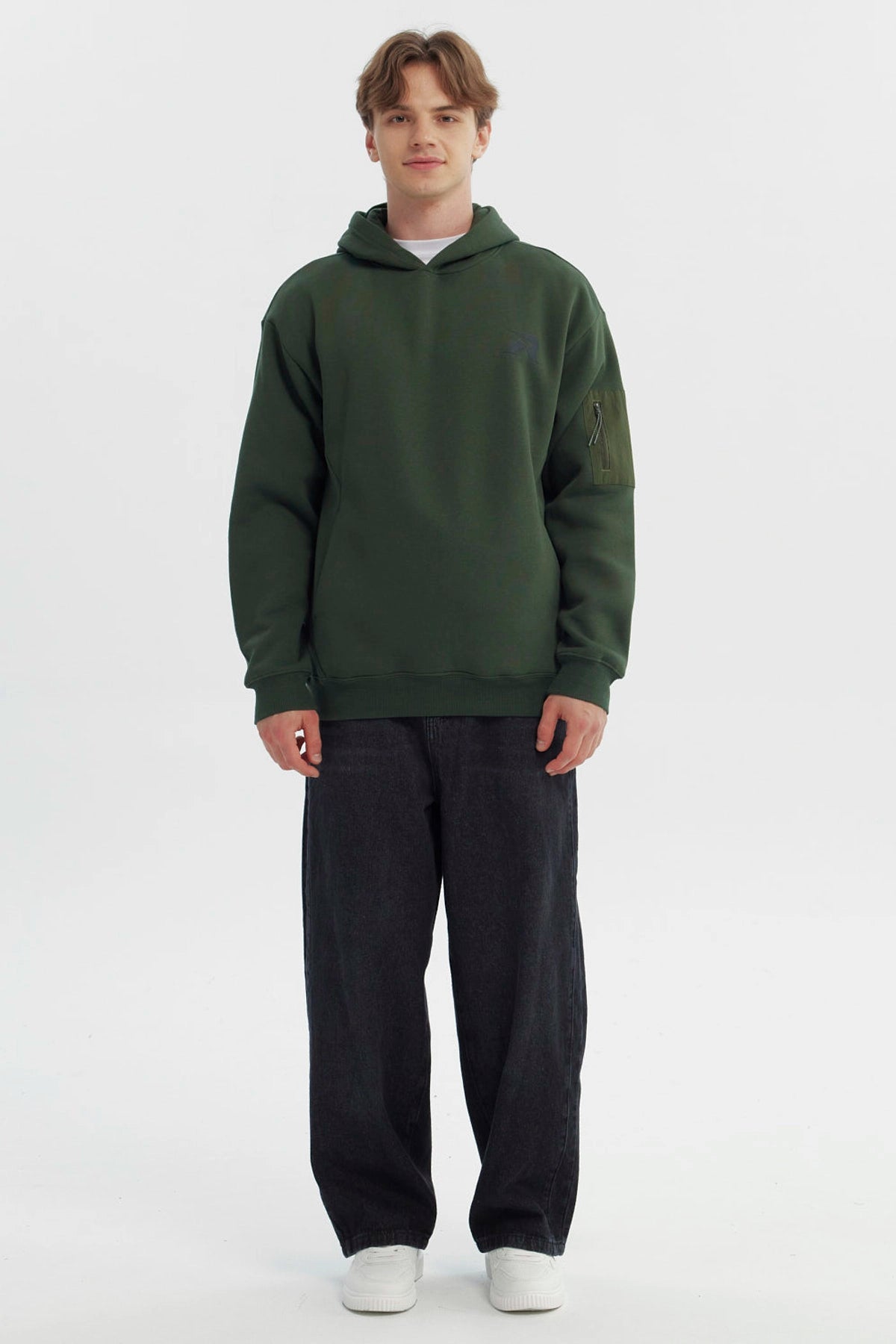 Polerón Hombre Slim Con Gorro Verde Militar