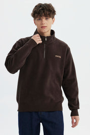 Sweater Hombre Slim Half Zipper Café Oscuro
