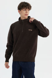 Sweater Hombre Slim Half Zipper Café Oscuro