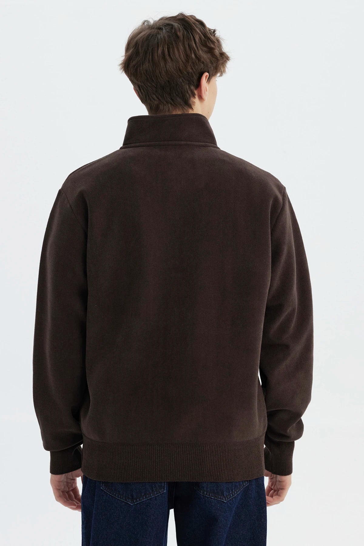 Sweater Hombre Slim Half Zipper Café Oscuro