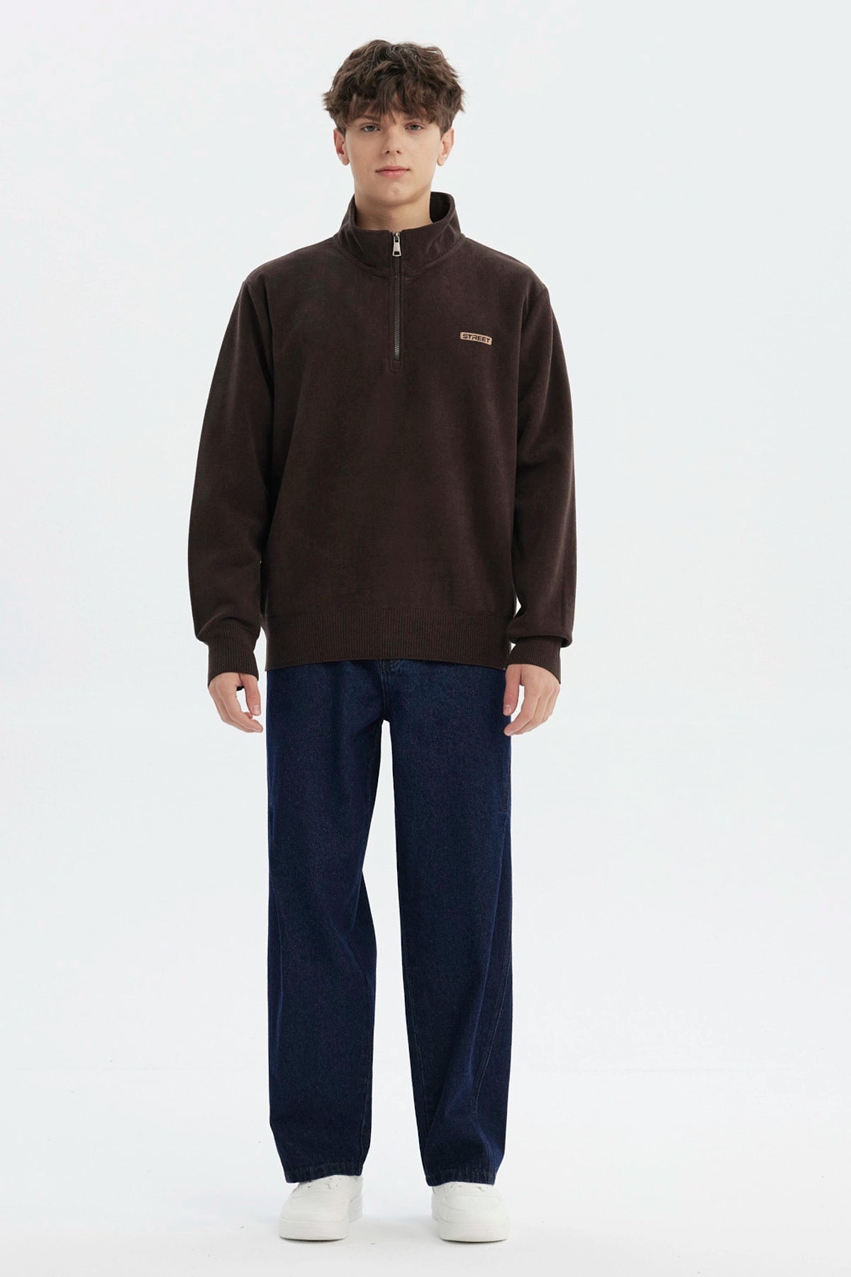 Sweater Hombre Slim Half Zipper Café Oscuro