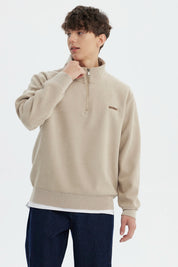 Sweater Hombre Slim Half Zipper Beige