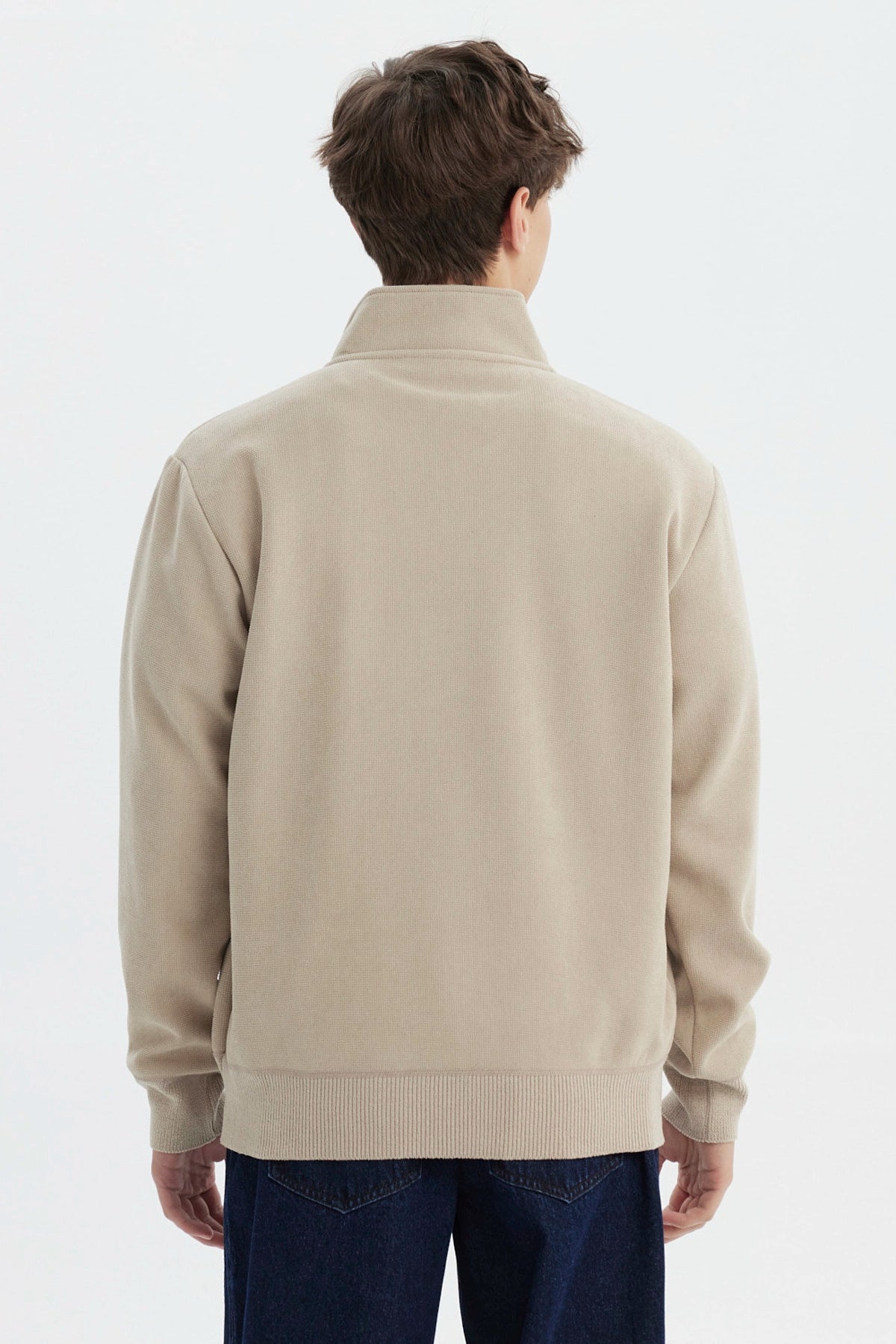 Sweater Hombre Slim Half Zipper Beige