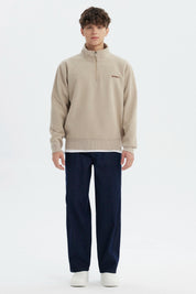 Sweater Hombre Slim Half Zipper Beige