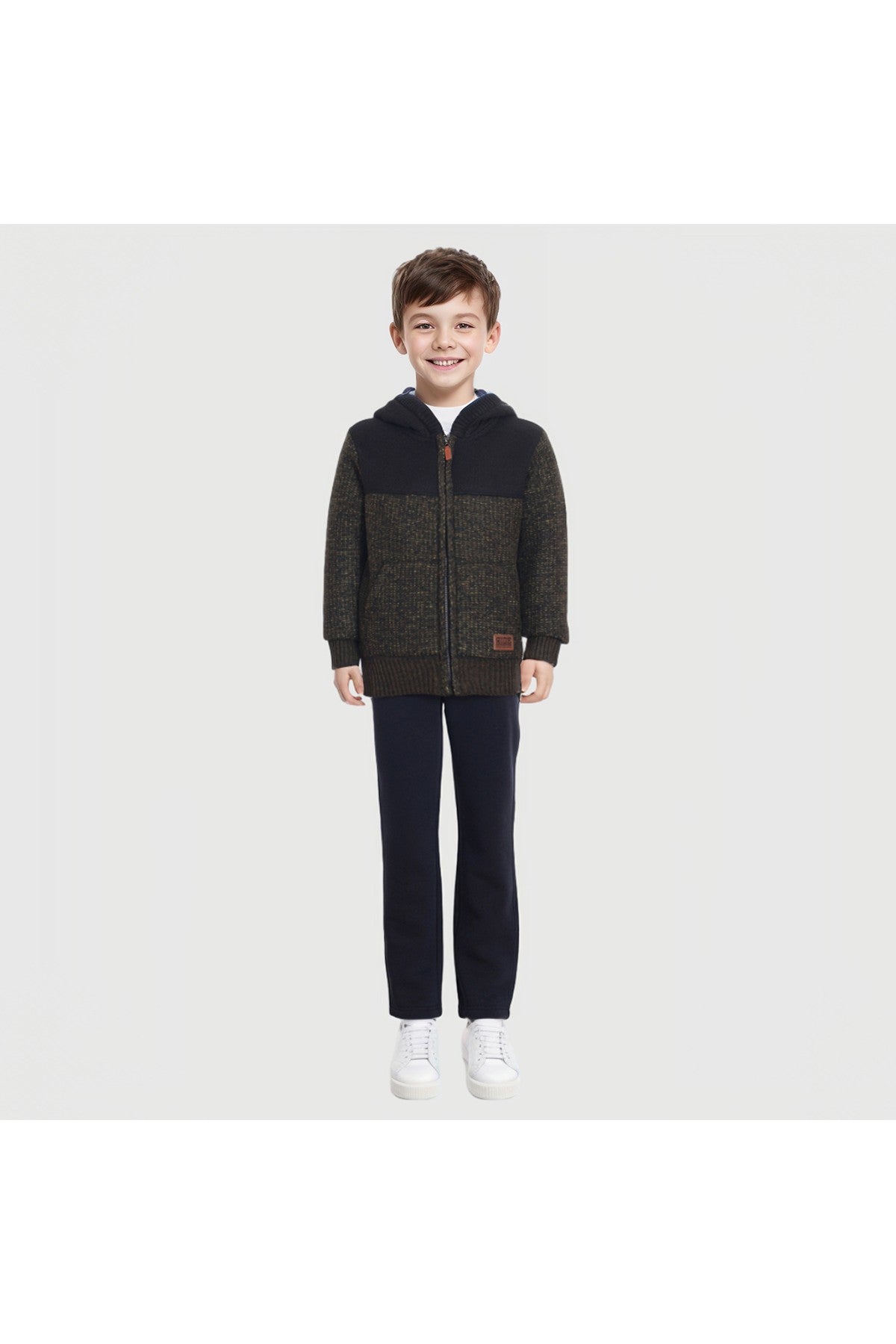 Sweater Niño Full Zipper Verde Militar