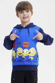 Polerón azul para niño con estampado de Minions en el frente de tamaño mediano estilo animado