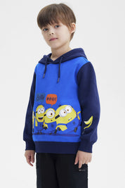 Polerón azul para niño con estampado de Minions en el frente de tamaño mediano estilo animado