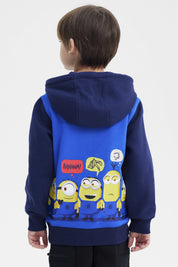Polerón azul para niño con estampado de Minions en el frente de tamaño mediano estilo animado