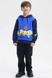 Polerón azul para niño con estampado de Minions en el frente de tamaño mediano estilo animado