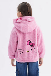 Polar rosa para niña con capucha diseño Hello Kitty en el pecho estilo caricatura pequeña