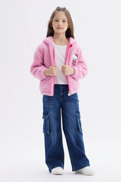 Polar rosa para niña con capucha diseño Hello Kitty en el pecho estilo caricatura pequeña