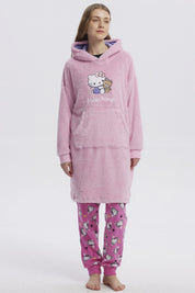 Pijama Mujer Largo Polar Hello Kitty Rosado