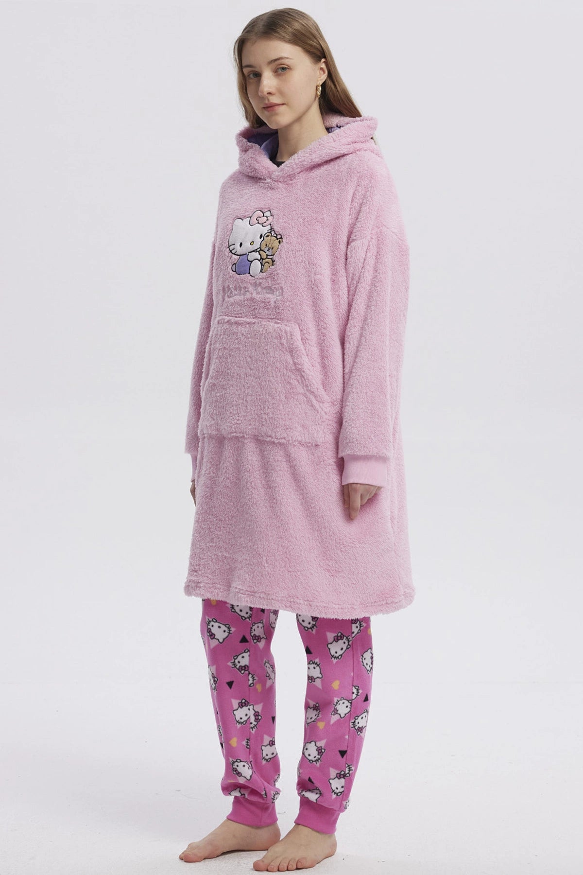Pijama Mujer Largo Polar Hello Kitty Rosado
