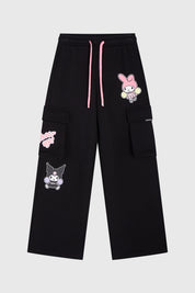 Pantalón Buzo Niña Wide Leg Hello Negro