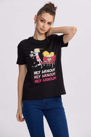 Polera Mujer Helga Negro con diseño Hey Arnold