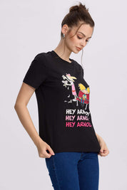 Polera Mujer Helga Negro con diseño Hey Arnold