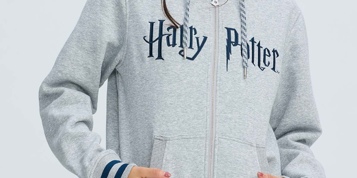 Polerón Mujer Harry Potter Gris Melange con capucha y cierre frontal