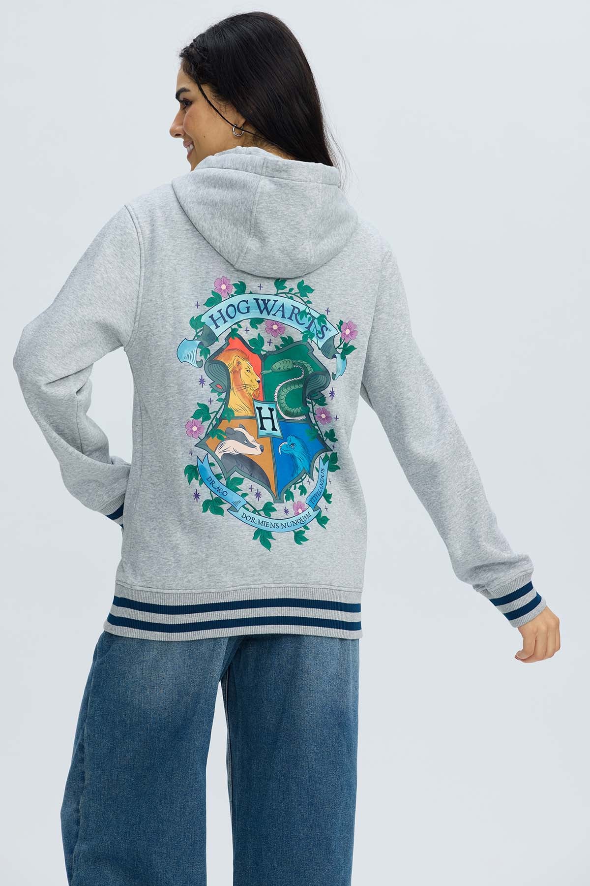 Polerón Mujer Harry Potter Gris Melange con capucha y cierre frontal