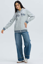 Polerón Mujer Harry Potter Gris Melange con capucha y cierre frontal