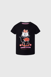Polera Niña Rayas Minnie Negro