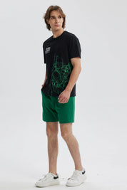 Pijama hombre Star Wars verde con camiseta negra de Boba Fett y pantalón corto verde