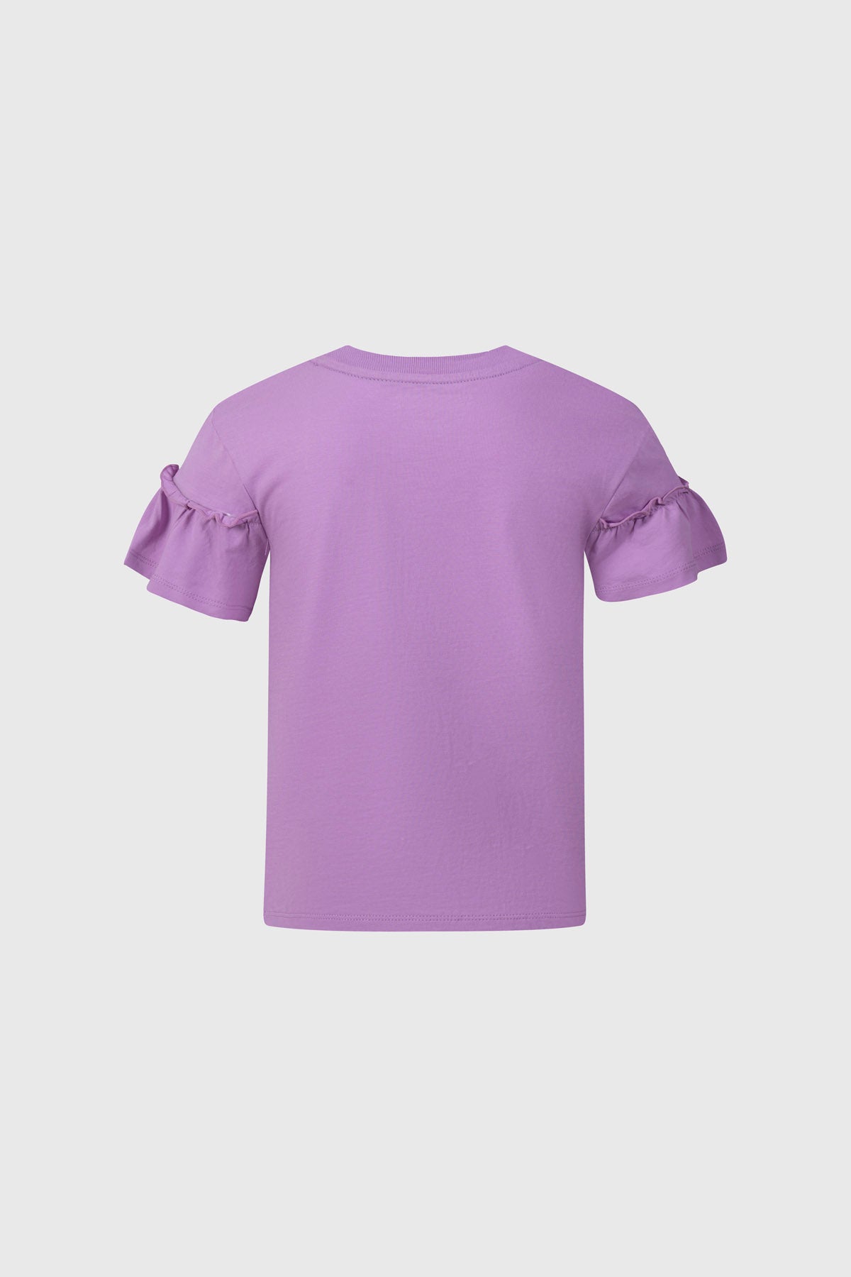 Polera niña Paw Patrol lila con estampado de personajes y detalles de flores y corazones