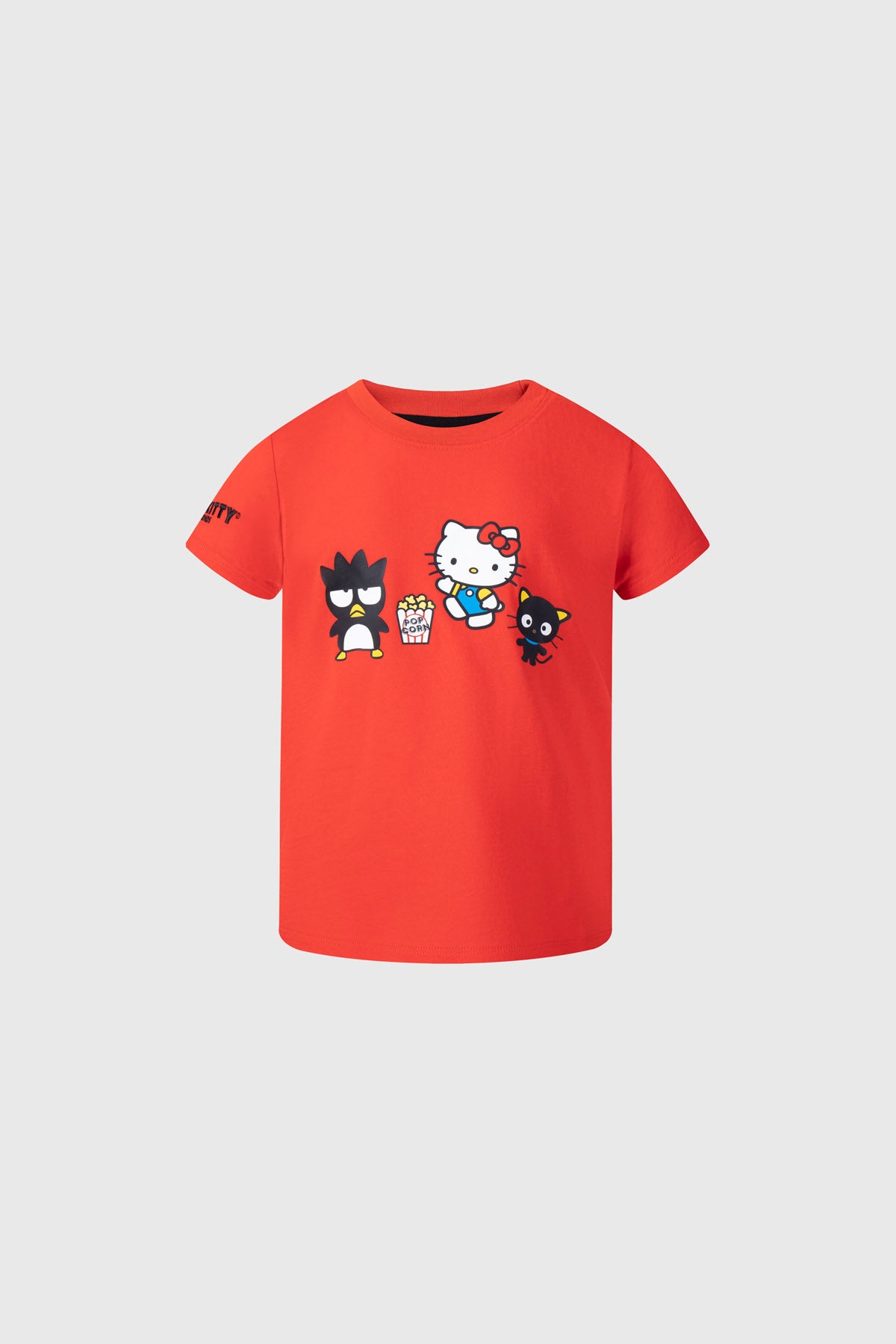 Polera roja para niña con estampado de Hello Kitty y amigos en el frente