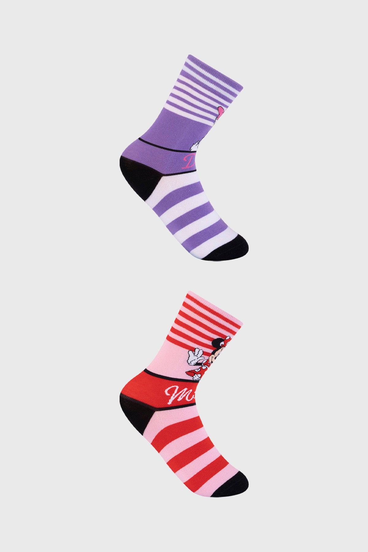 Calcetines mujer bipack rojo con Minnie Mouse y Daisy Duck de Disney rayas y detalles negros