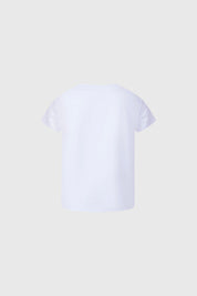 Polera blanca para niña con estampado de Minnie de Disney en azul y rojo