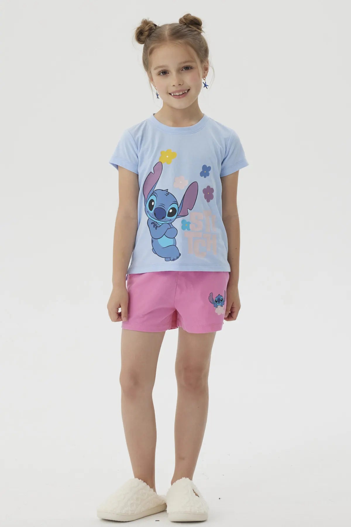 Pijama Niña Short Stitch Celeste