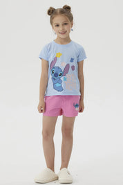 Pijama Niña Short Stitch Celeste