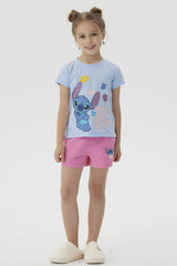 Pijama Niña Short Stitch Celeste
