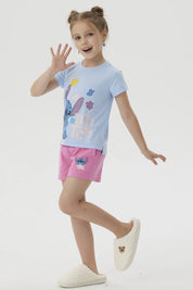 Pijama Niña Short Stitch Celeste